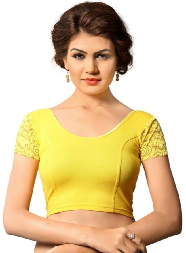 61aZhMM0QTL._SY879_.jpg Women's Stretchable Readymade Saree Blouse Crop Top Choli Pack of 3||Readymade||Stretchable||Festive Collection - Image 1
